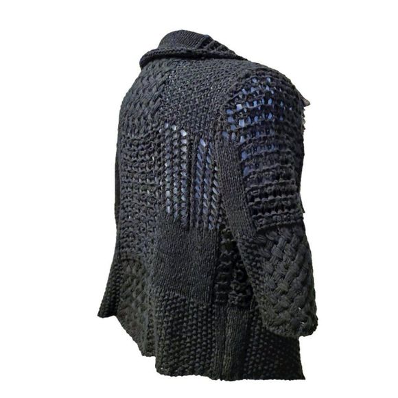 Bold Artsy Goth Jacket Black Knot Macrame w/ fringe collar and front opening - Picture 3 of 8